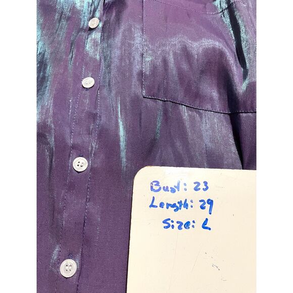 VTG button up shirt metallic purple festive holidays glam disco night out womenL - Picture 5 of 5